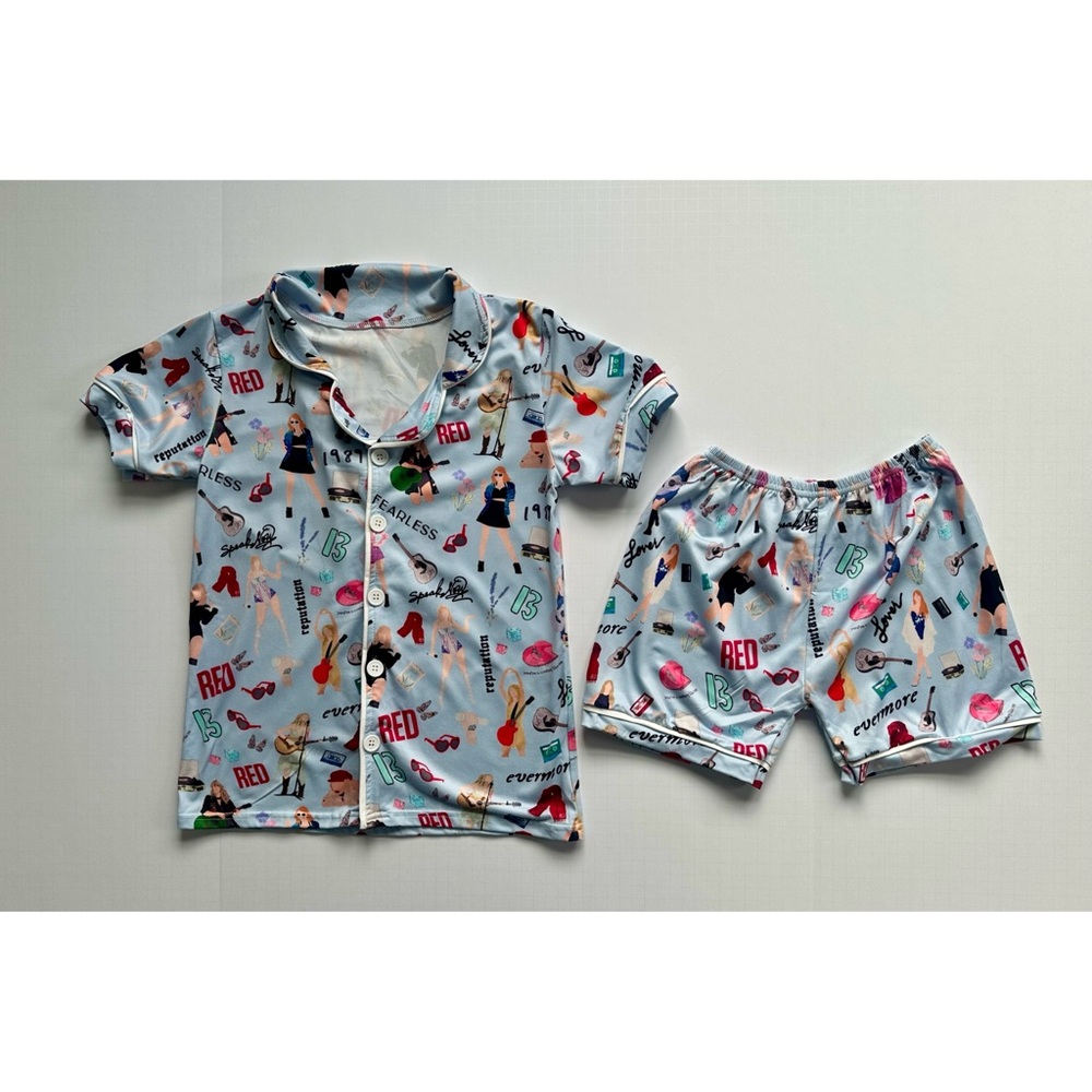 Kids Taylor Swift 1989 Blue Short Sleeve Shorts Set